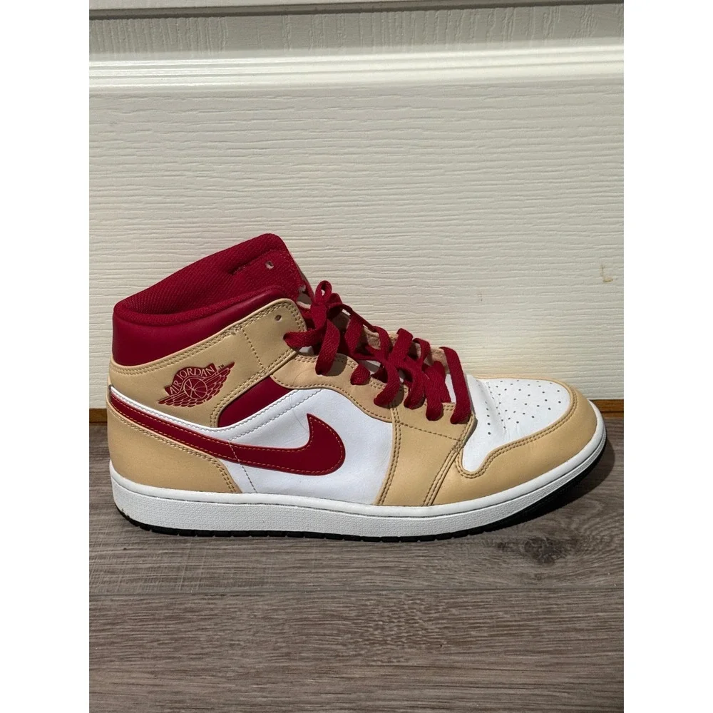 Air‎ Jordan 1 Mid Hemp White Gym Red BQ6472-161 Mens Tan Sneakers Size 11